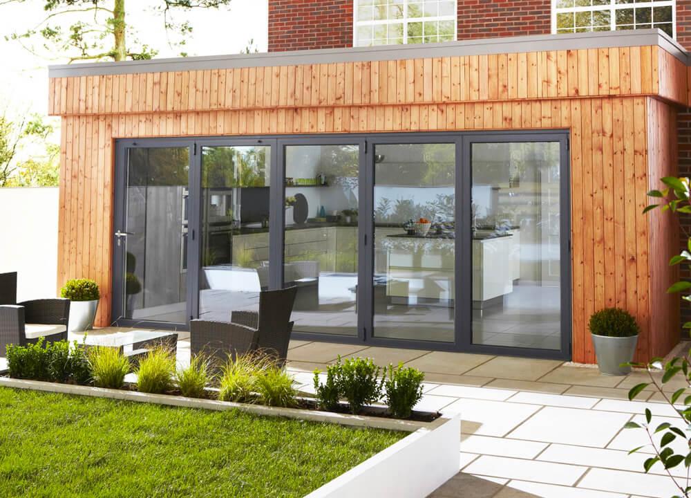 Large black aluminium bi-fold door