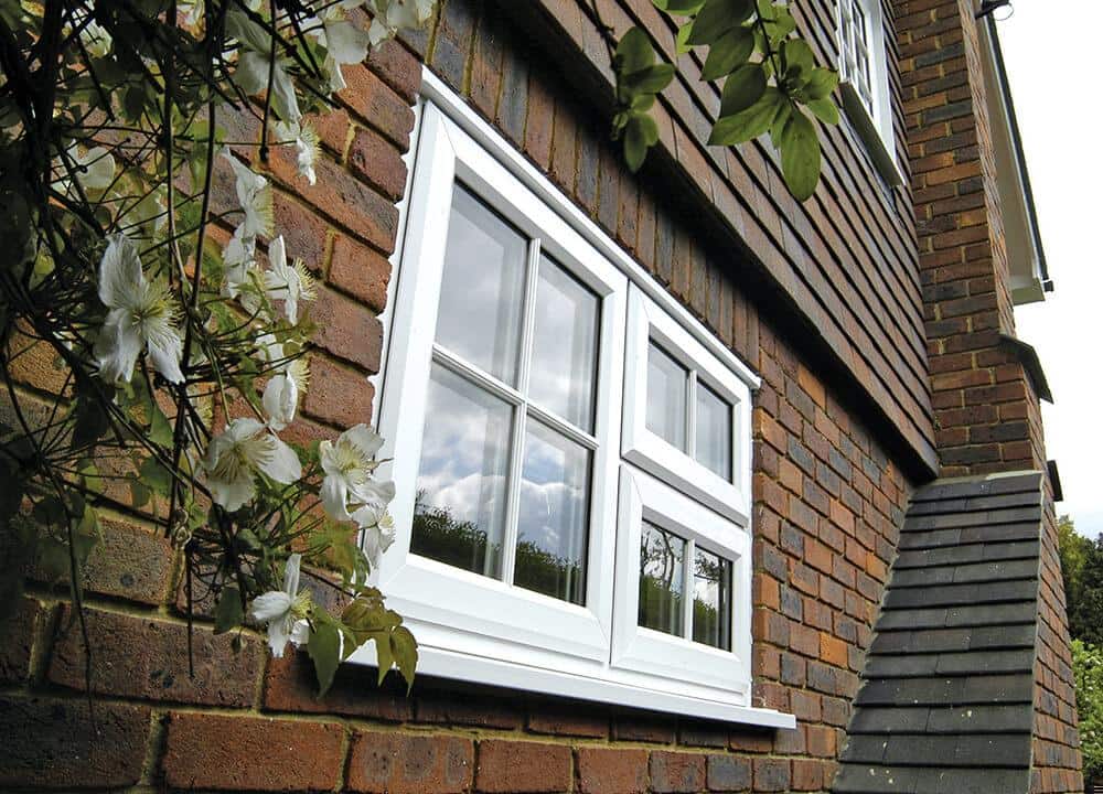 White uPVC casement windows, angled shot